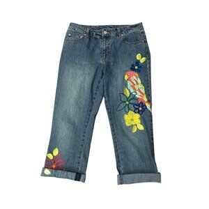 Lilly Pulitzer Kelly Ankle Denim Jeans with Parrot & Floral Embroidery Size 4